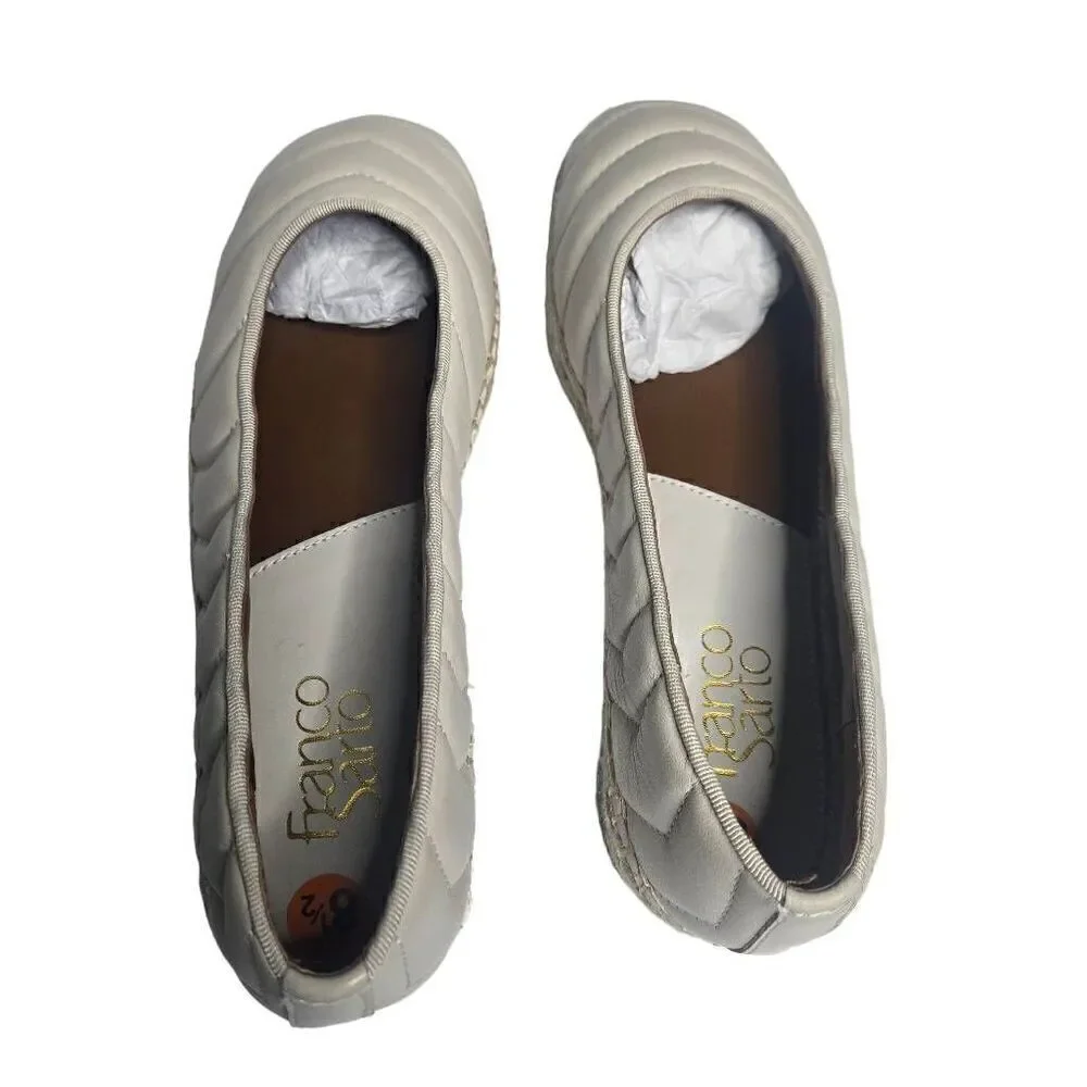 Franco Sarto Kiya Leather Quilted Square Toe Espadrilles Loafer Cream Sz 8.5